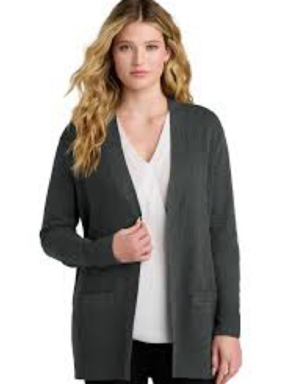 100% cashmere Kate & Mallory Open-Front Longline Cardigan - Charcoal Gray